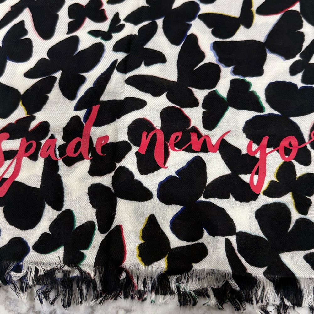 Kate Spade Black and White Butterfly Print Scarf - Picture 3 of 9